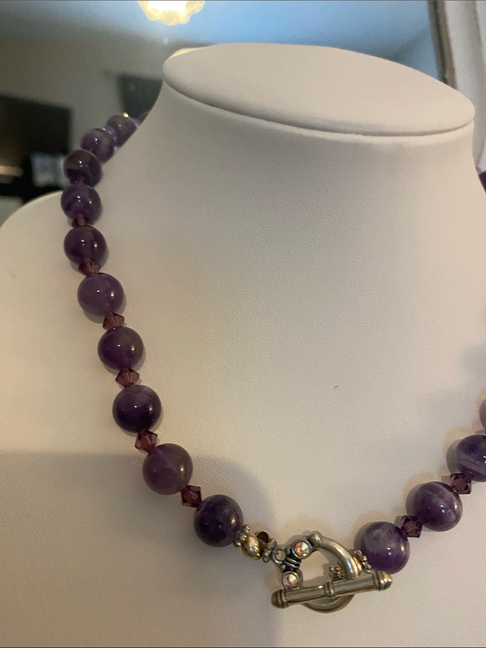 Amethyst Beaded Necklace with Toggle Clasp - Unbranded